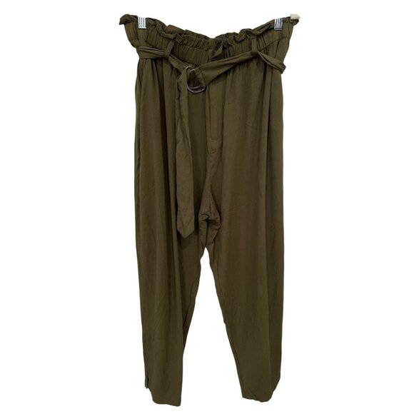 Abound Paperbag Waist Pants Size XL Olive Green High Waist Green Rayon Relaxed - Picture 2 of 10